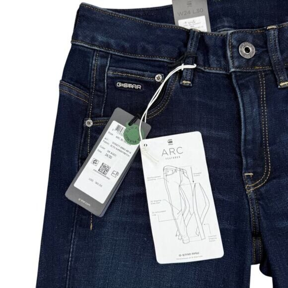 NWT G-STAR RAW Arc 3D Mid Waist Skinny Jeans Sz 24 Dark Aged Blue - Picture 9 of 12